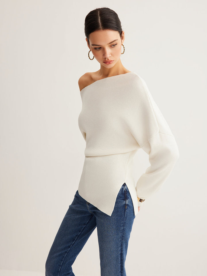 Haut en maille asymétrique en mélange de laine