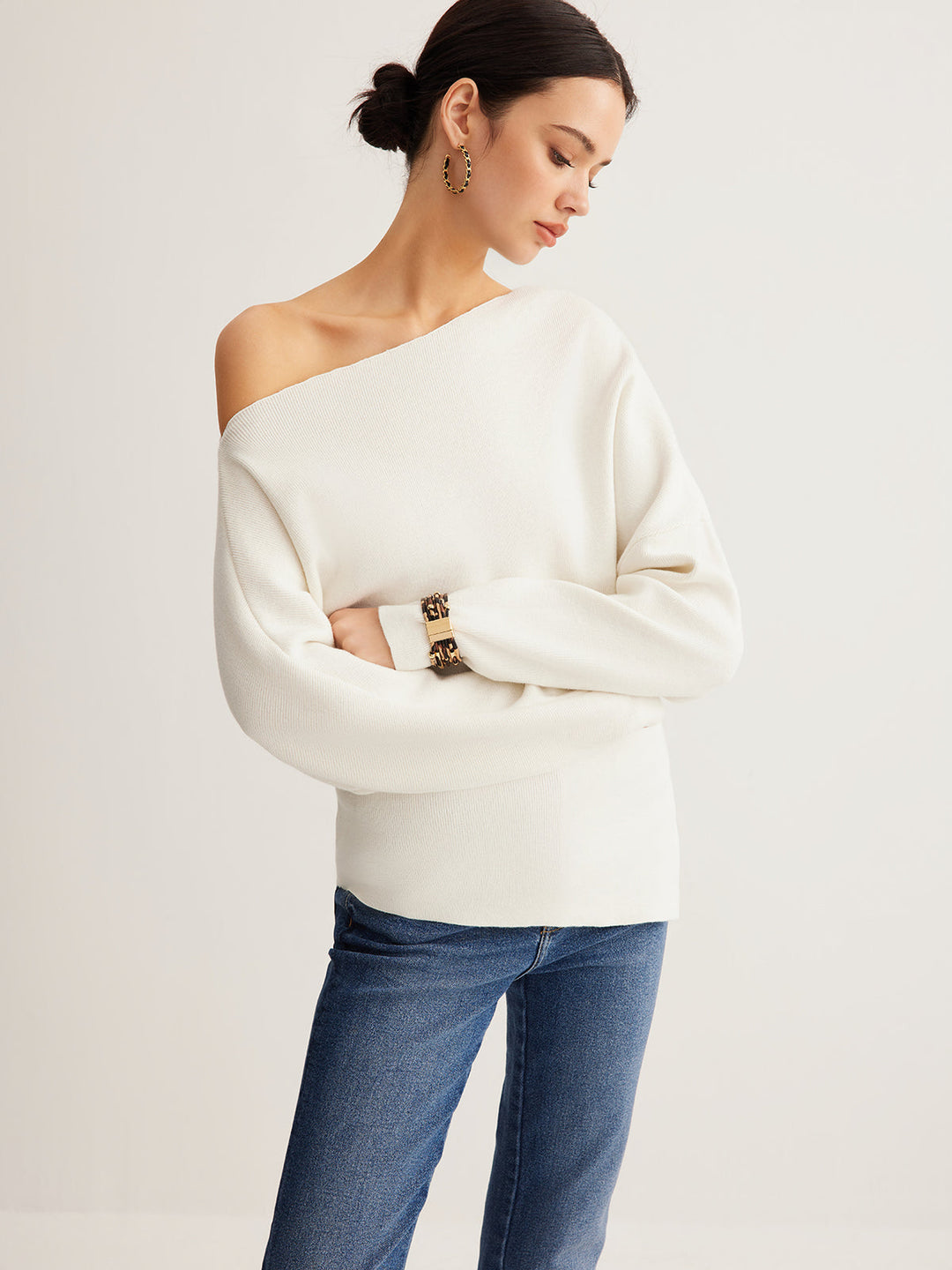 Haut en maille asymétrique en mélange de laine