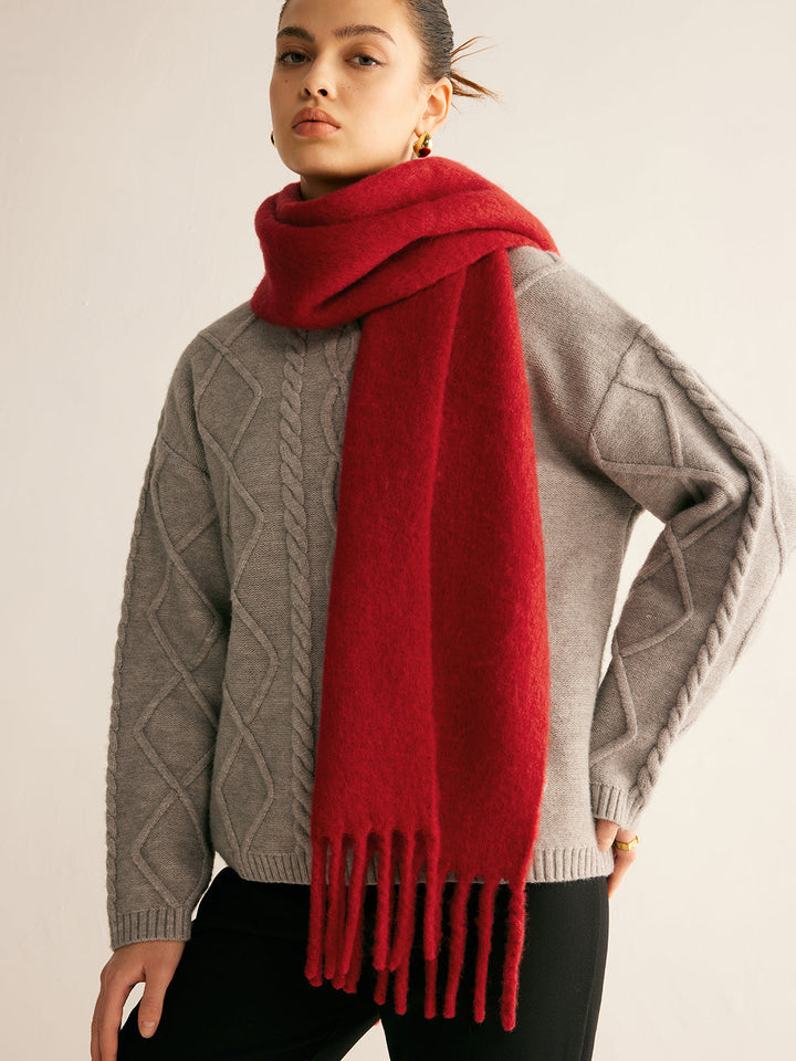 Foulard à glands minimaliste en mélange de laine