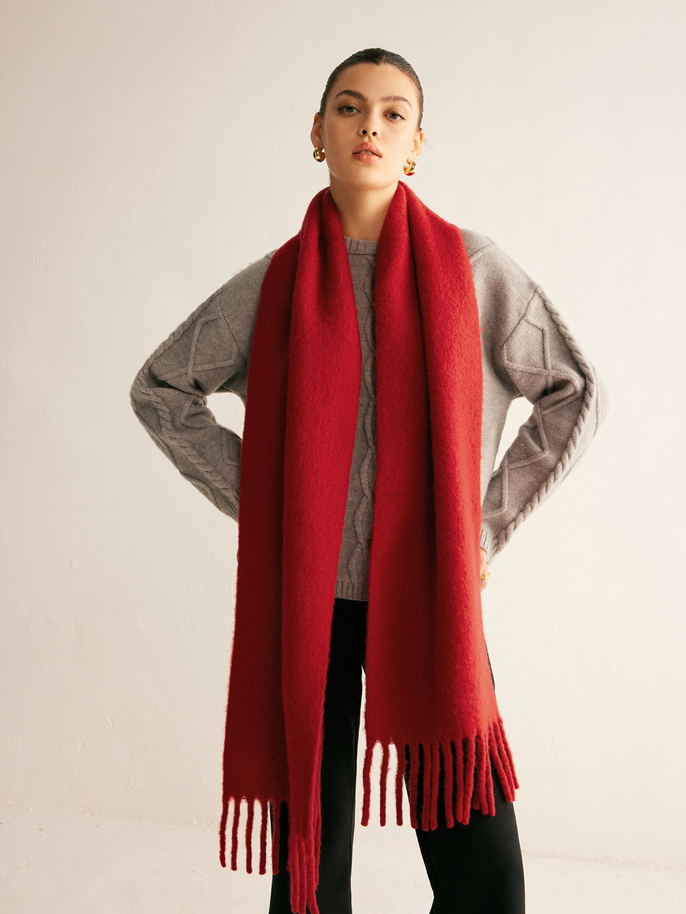Foulard à glands minimaliste en mélange de laine