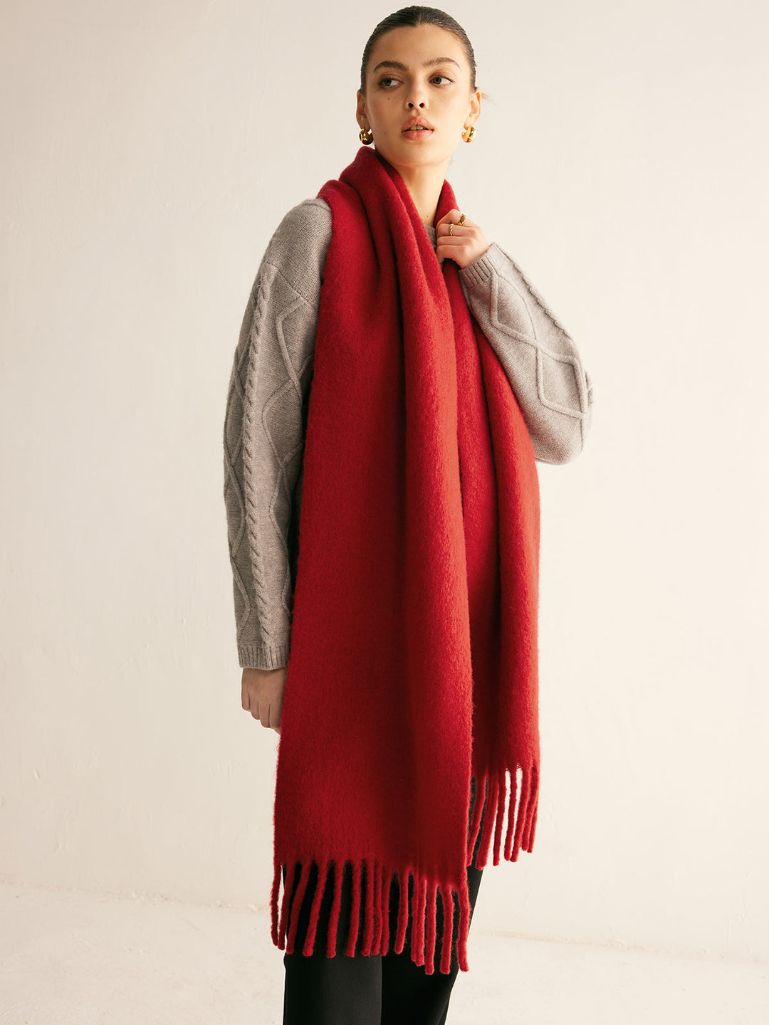 Foulard à glands minimaliste en mélange de laine