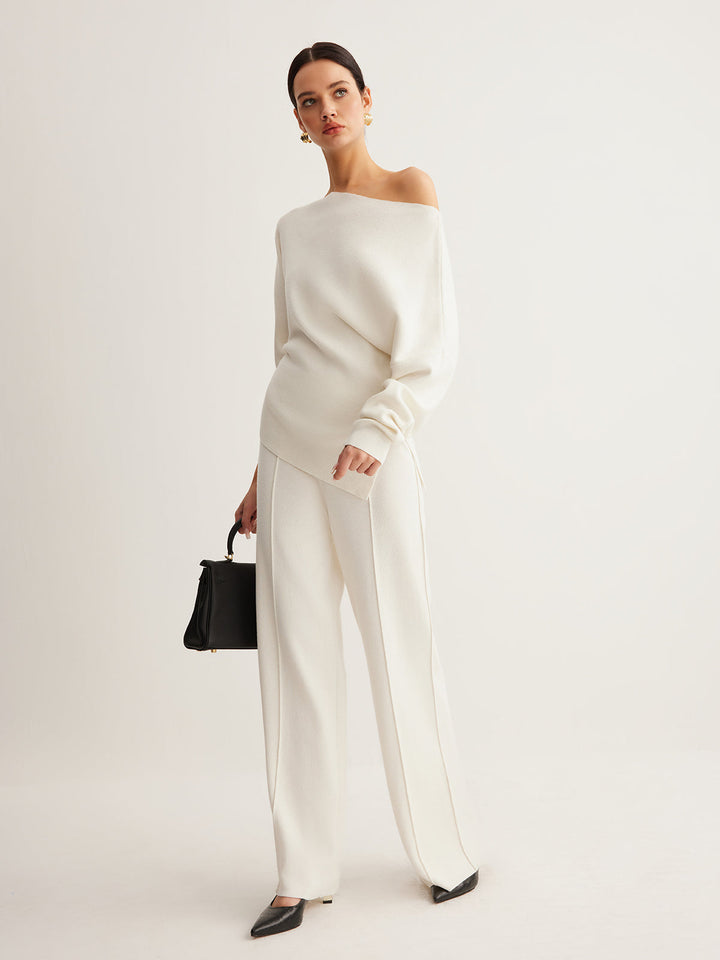 Pantalon à passepoil en mélange de laine