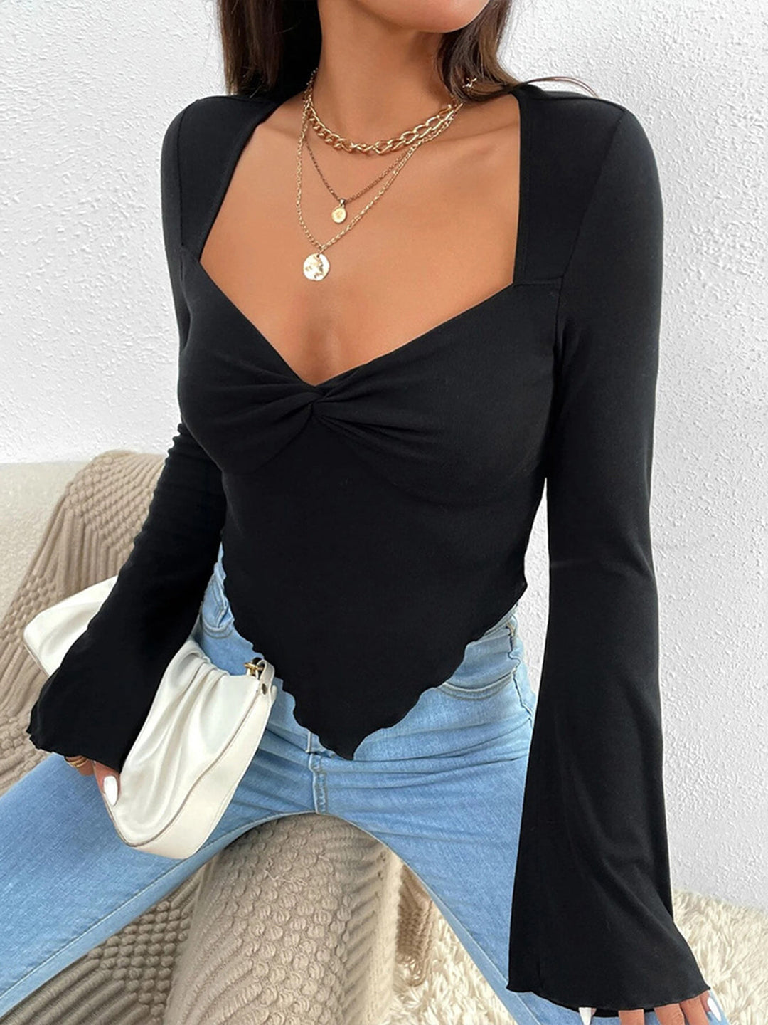 Haut en jersey asymétrique à encolure cœur nouée