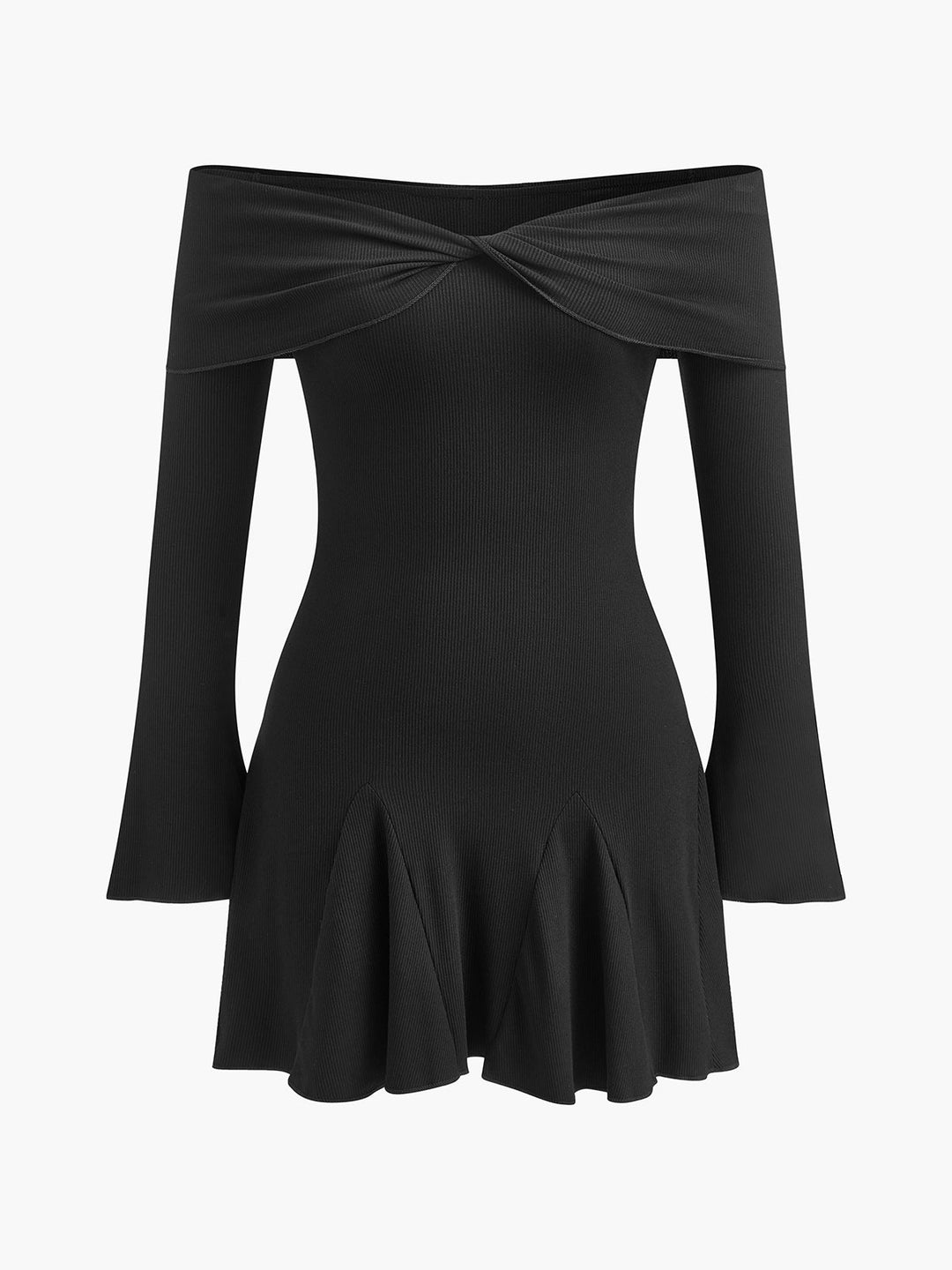 Robe Pull Maille Volantée Épaules Dégagées