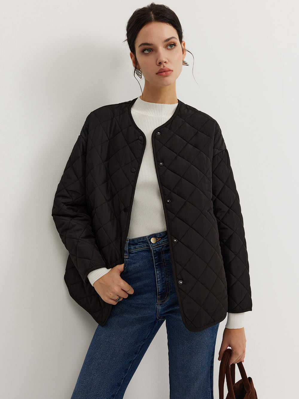 Manteau d'hiver matelassé uni avec écharpe assortie