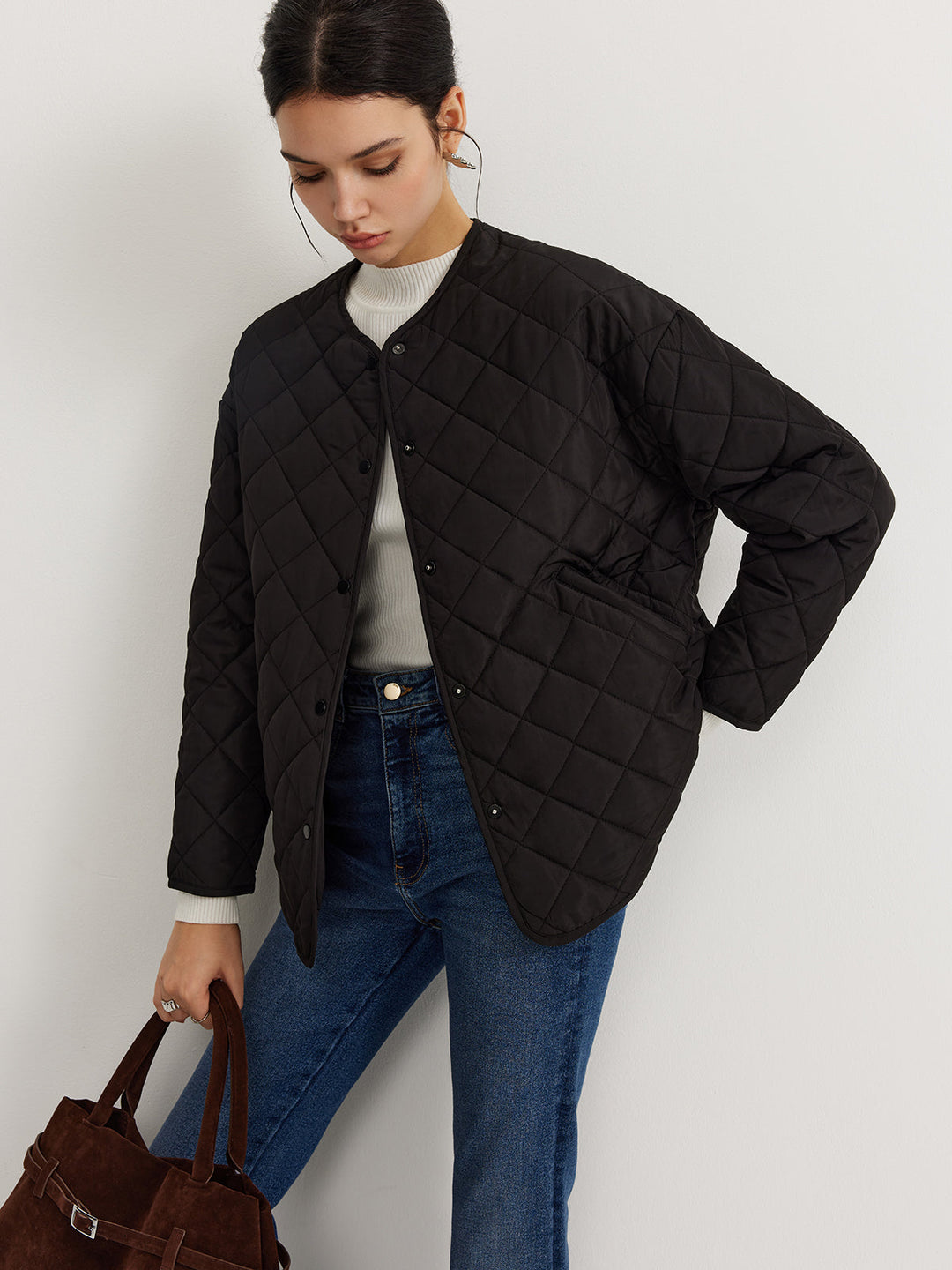Manteau d'hiver matelassé uni avec écharpe assortie