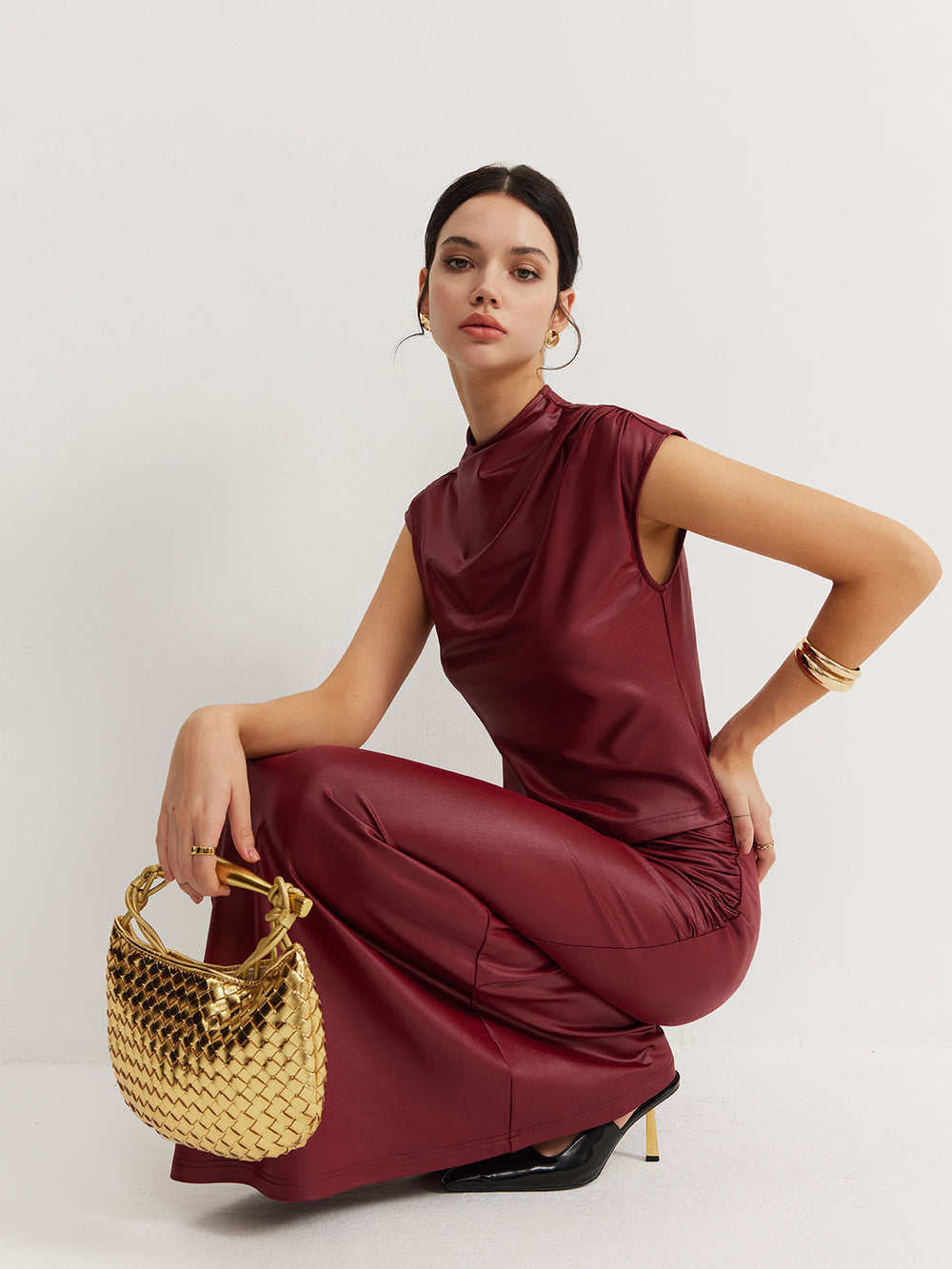 Ensemble Jupe à Ruchés Sans Manches Uni