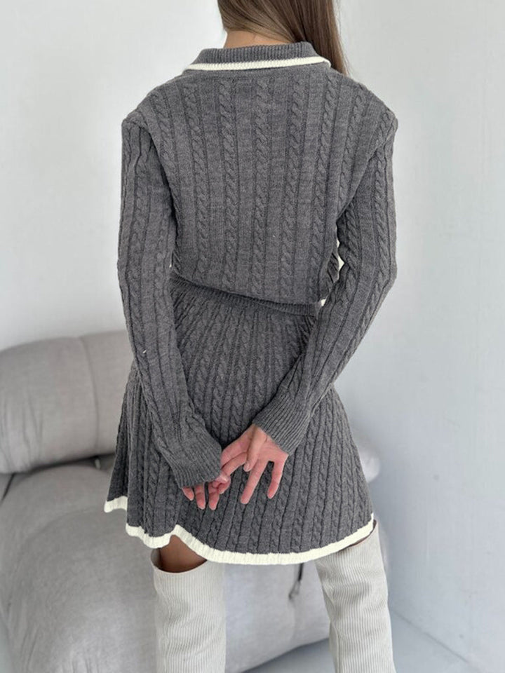 Ensemble Jupe Maille "Cable Knit" à Revers Contrastant