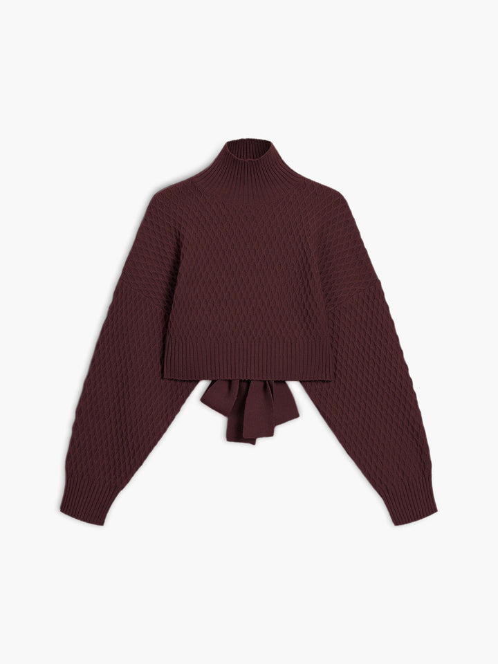 Pull à col montant à nouer dans le dos
