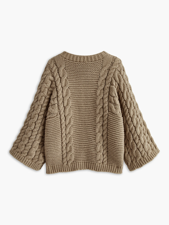 Pull en maille torsadée à col rond pour femme