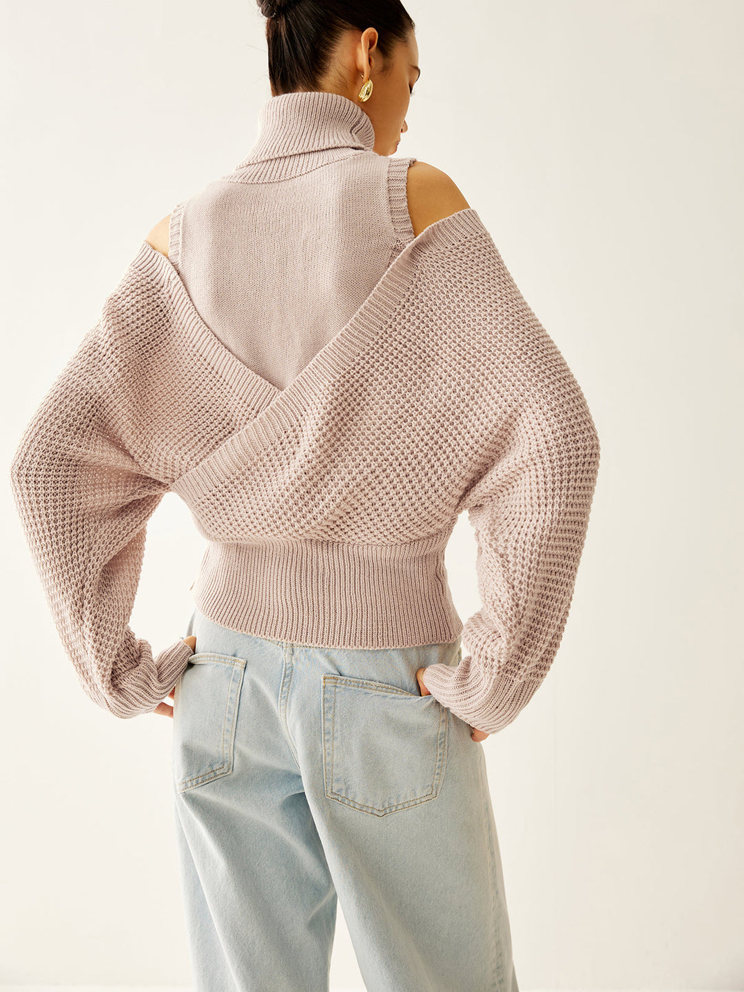 Haut en tricot côtelé surdimensionné à col roulé en laine