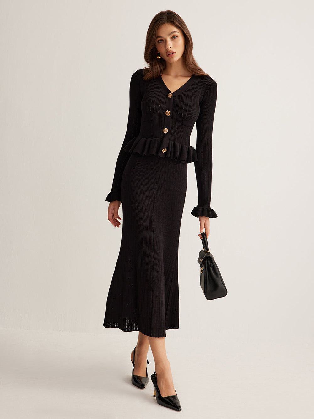 Robe Pull Ajustée à Volants