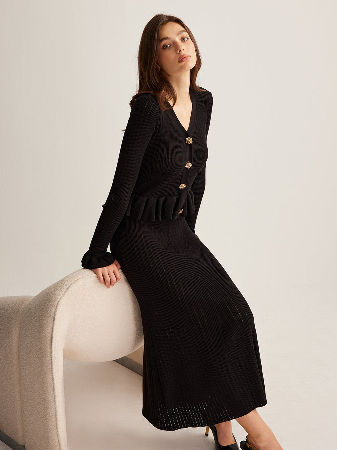 Robe Pull Amincissante à Volants