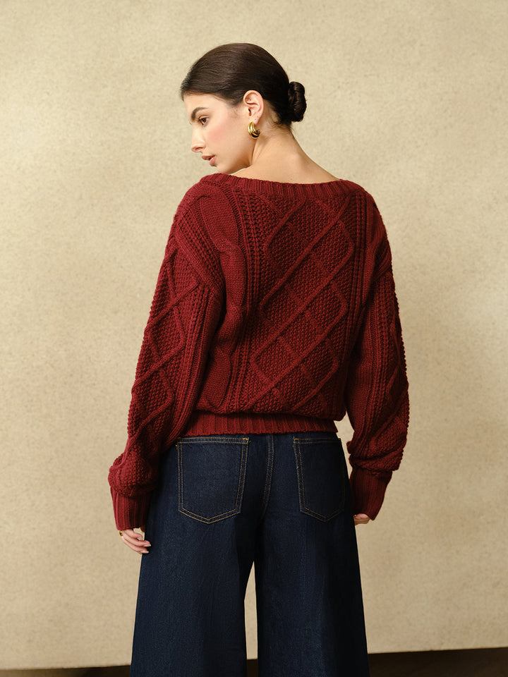 Haut en tricot torsadé décontracté à col rond