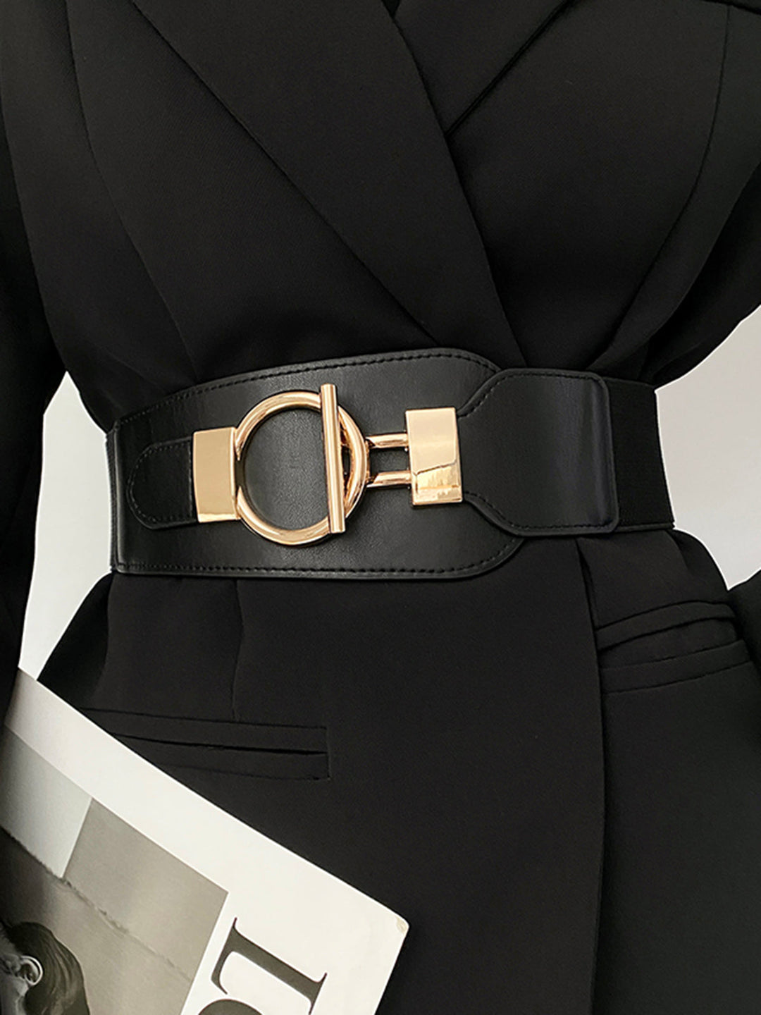 Ceinture élastique large à lacet en métal