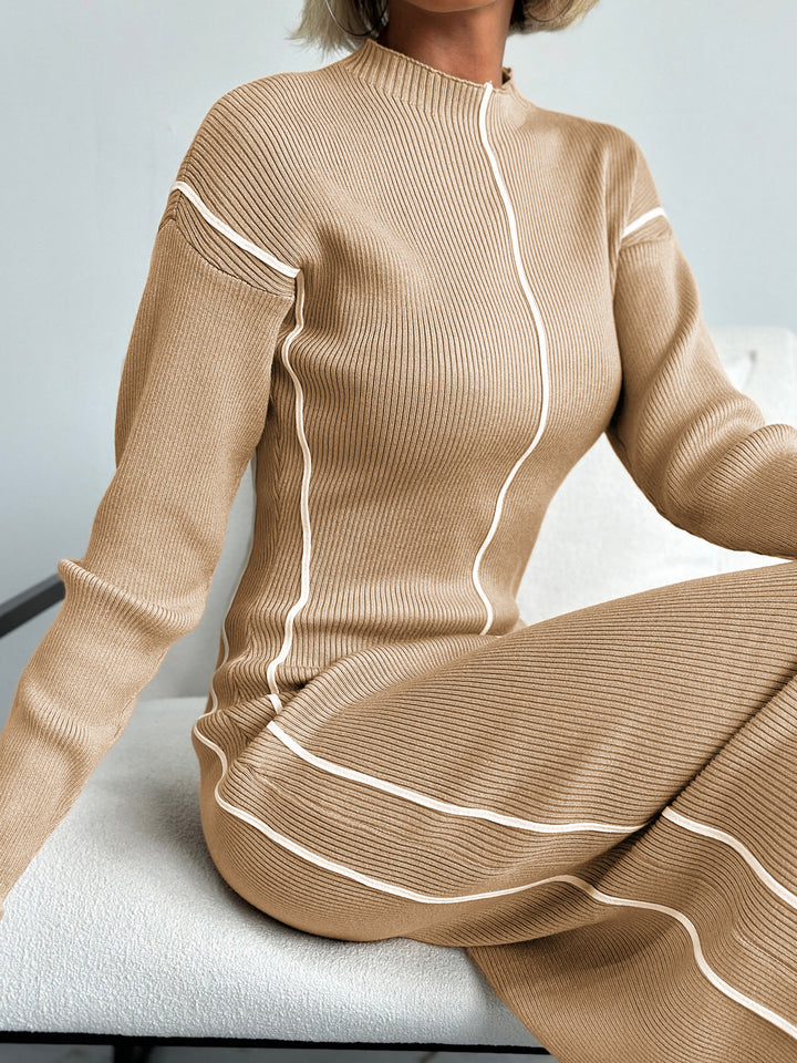 Robe Pull Maille à Piping Contrastant