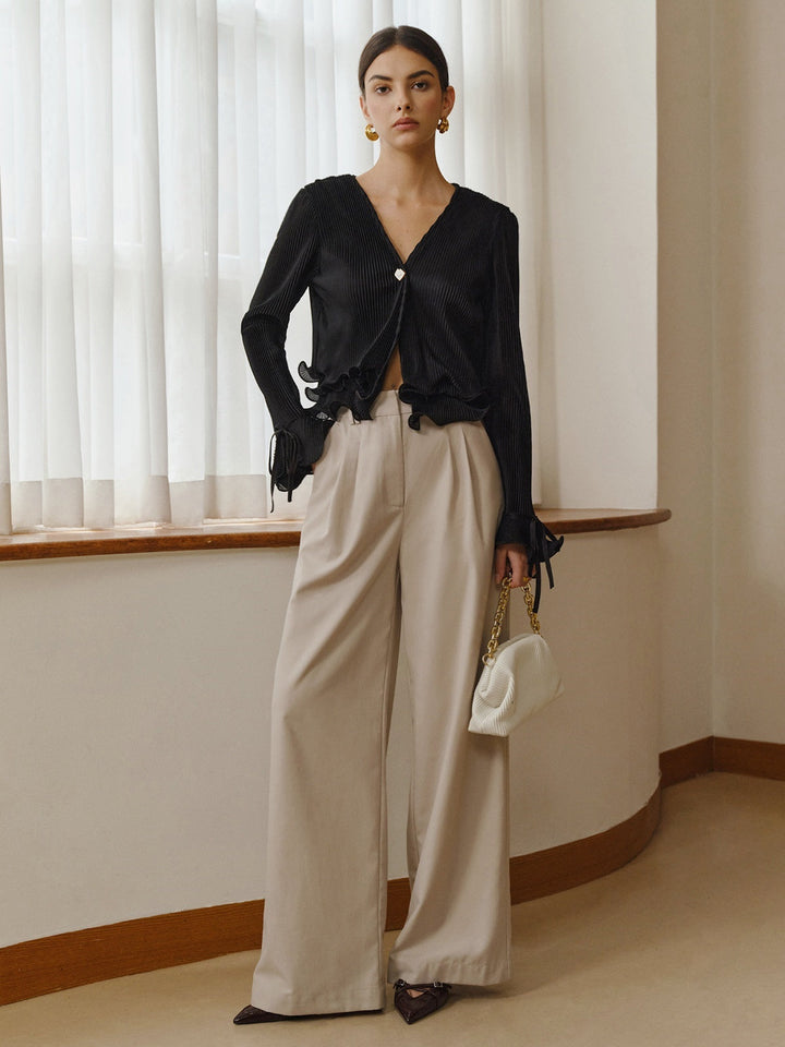 Blouse Plissée à Volants et Boutons