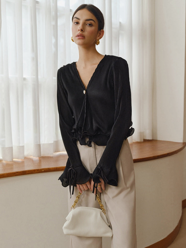 Blouse Plissée à Volants et Boutons