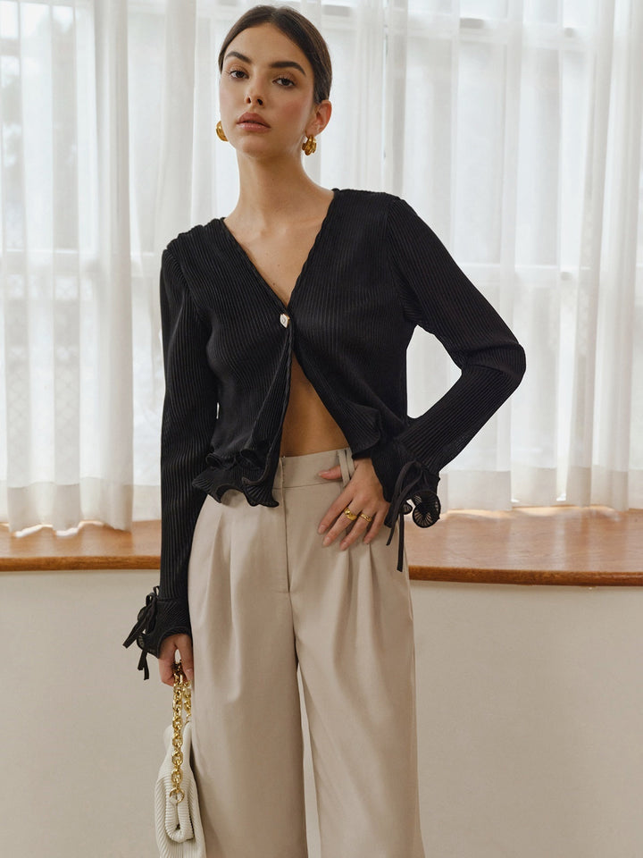 Blouse Plissée à Volants et Boutons