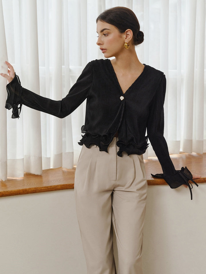 Blouse Plissée à Volants et Boutons