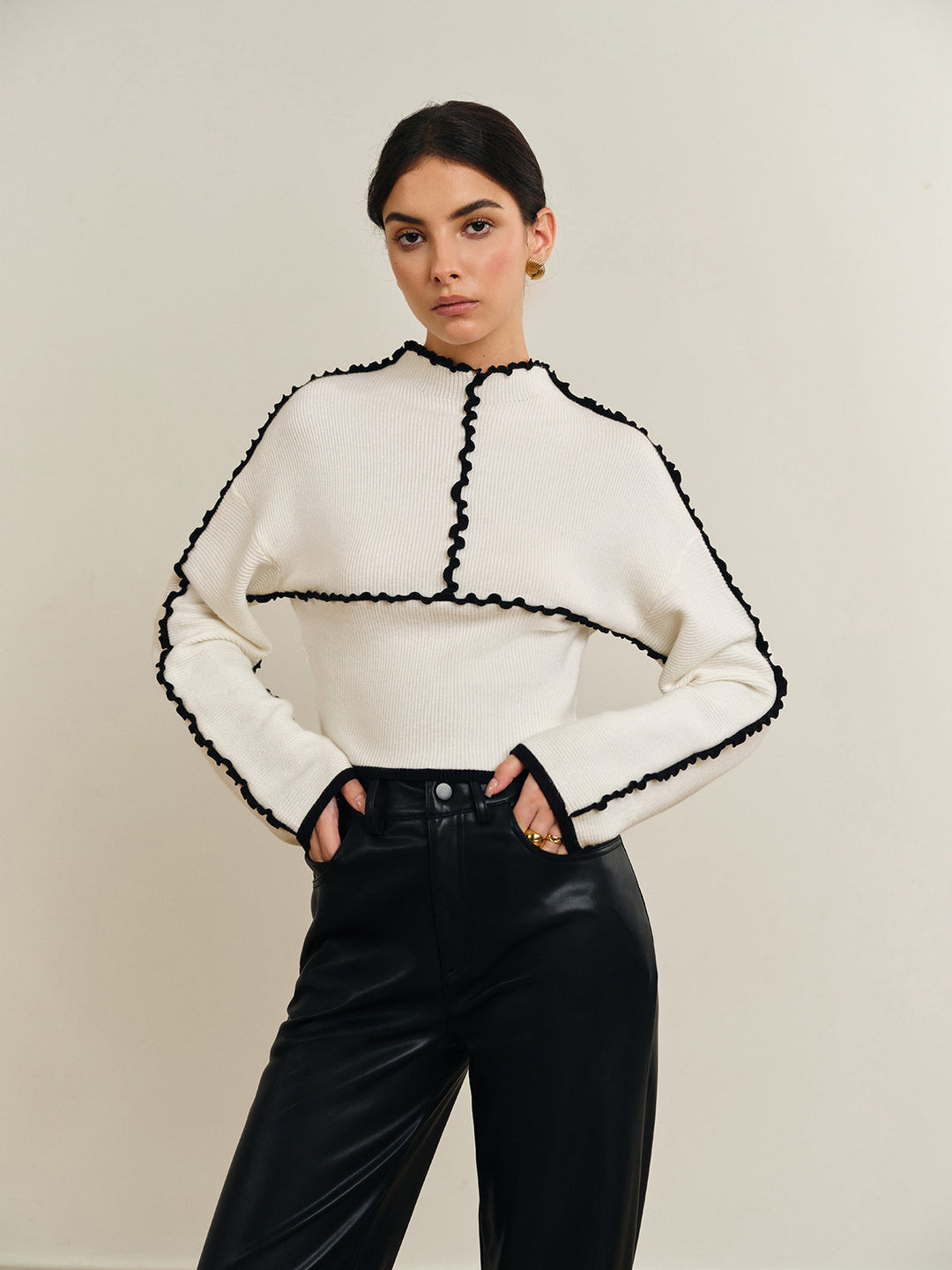 Haut en tricot à bordure festonnée