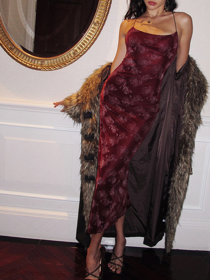 Robe Cami en Velours Rouge