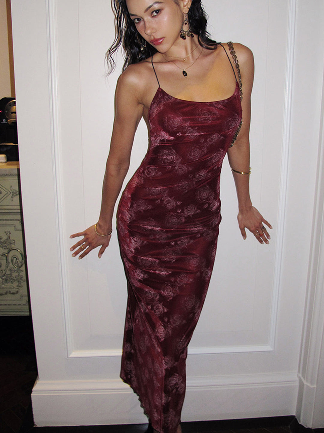 Robe Cami en Velours Rouge