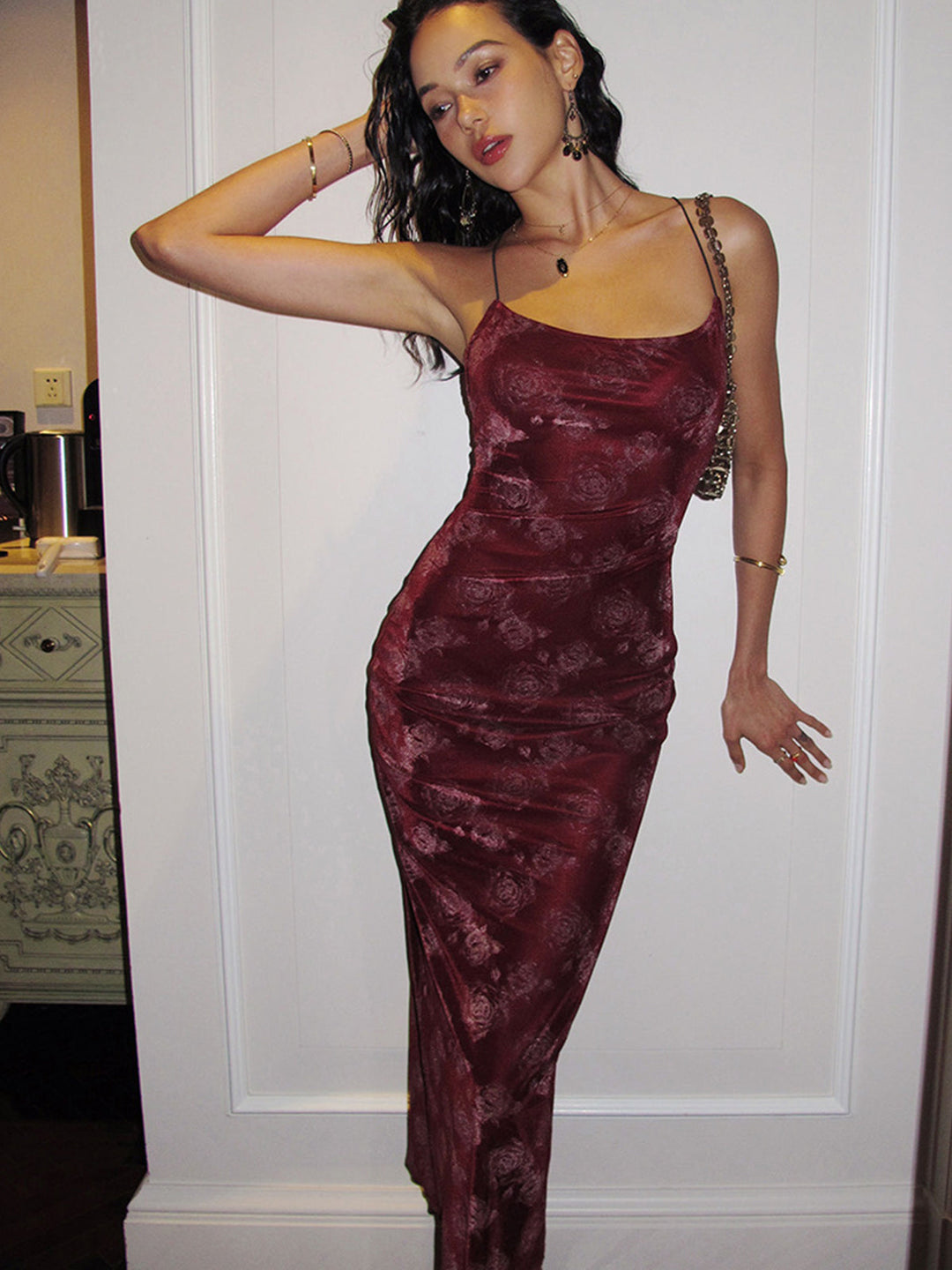 Robe Cami en Velours Rouge