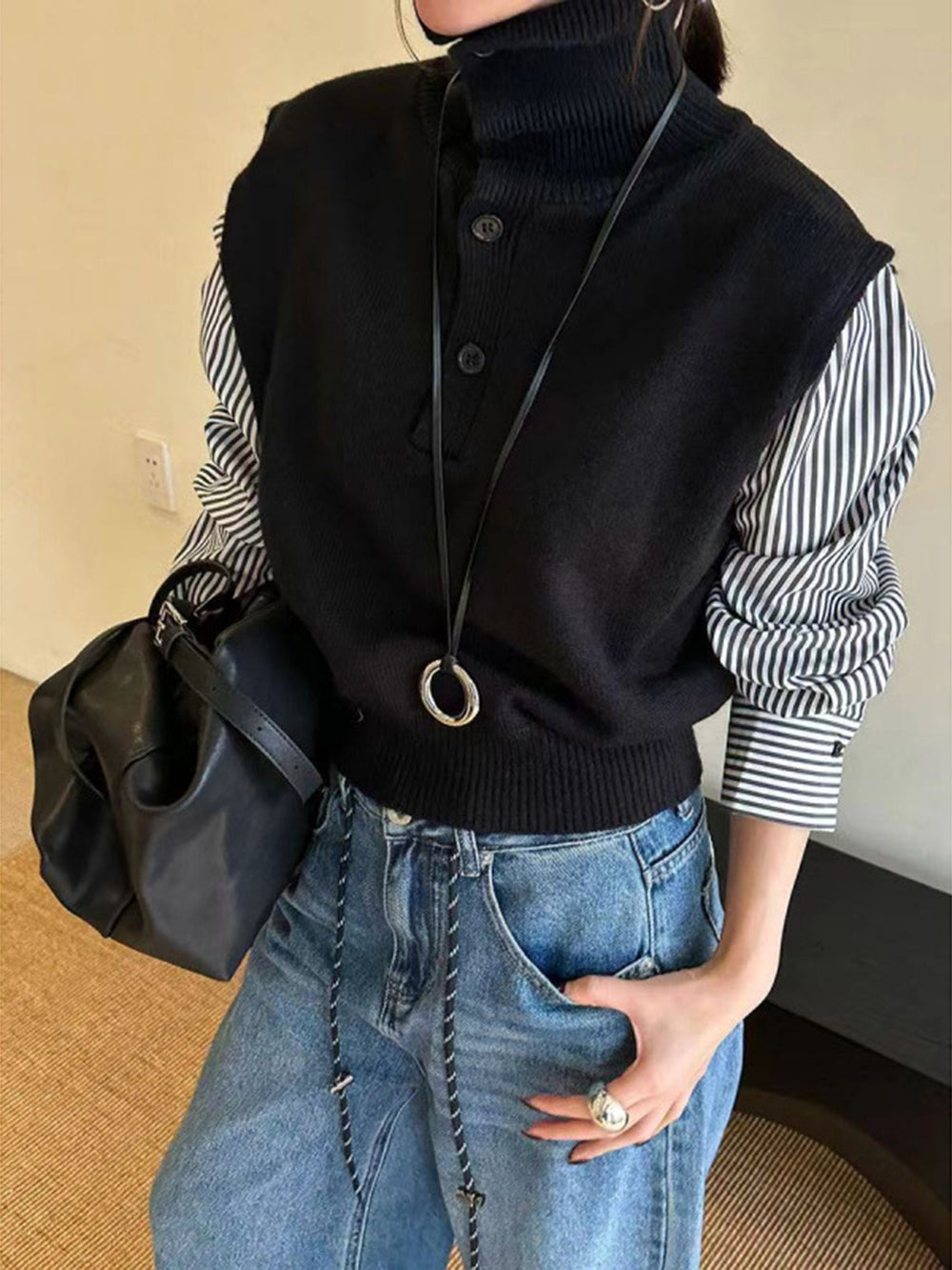 Pull en maille à blocs de couleur et revers