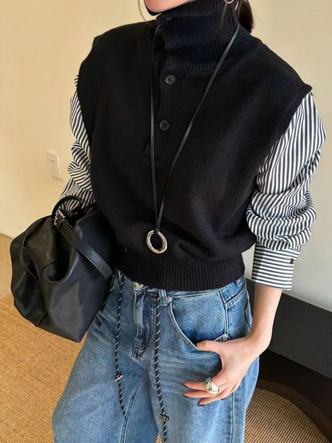 Pull en maille à blocs de couleur et revers