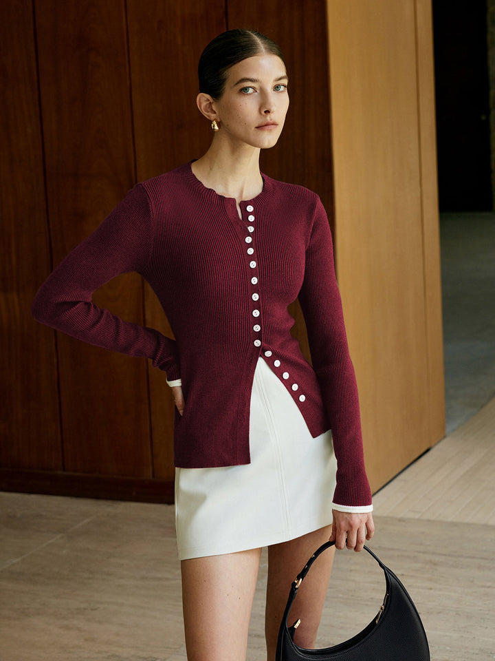 Cardigan en maille à boutons unis