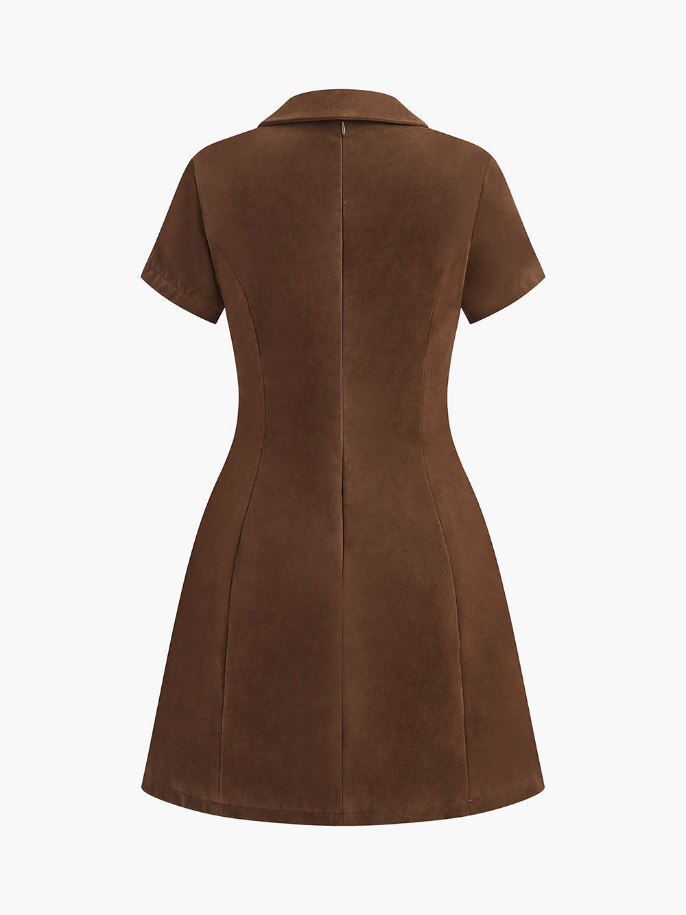 Robe en Daim à Manches Courtes et Col en V