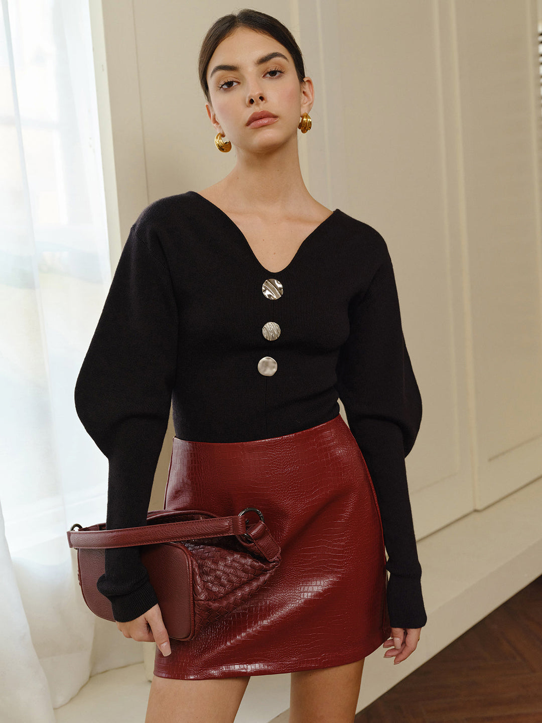 Pull à manches bouffantes à col en V