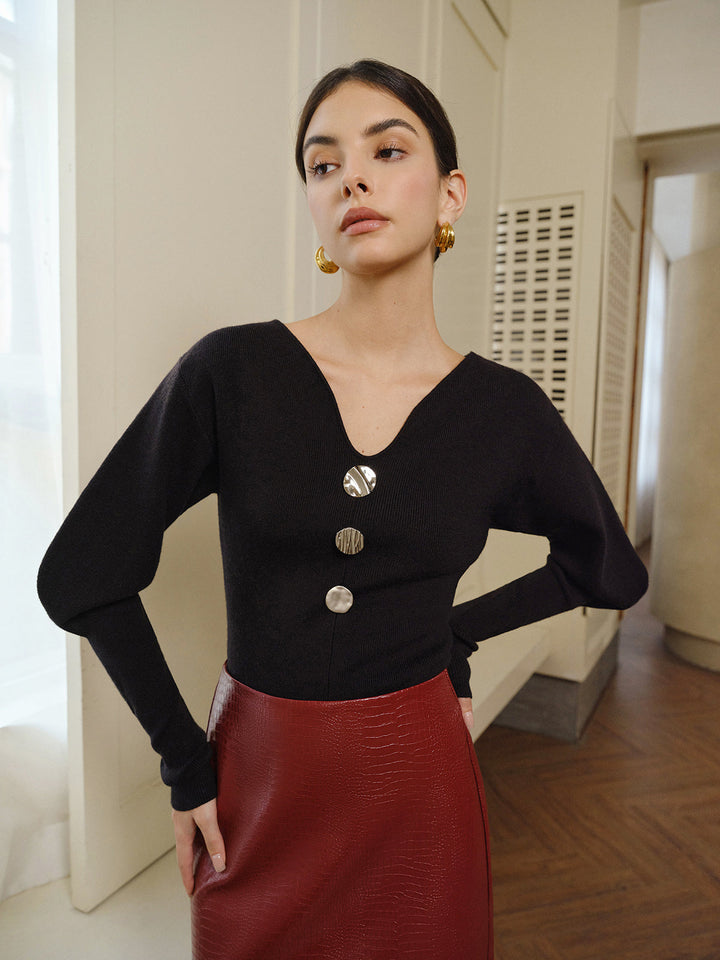 Pull à manches bouffantes à col en V
