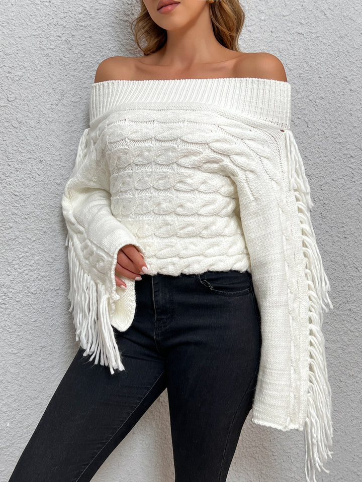 Pull à épaules dénudées à franges Behème