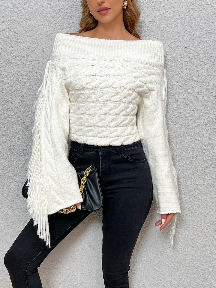 Pull à épaules dénudées à franges Behème
