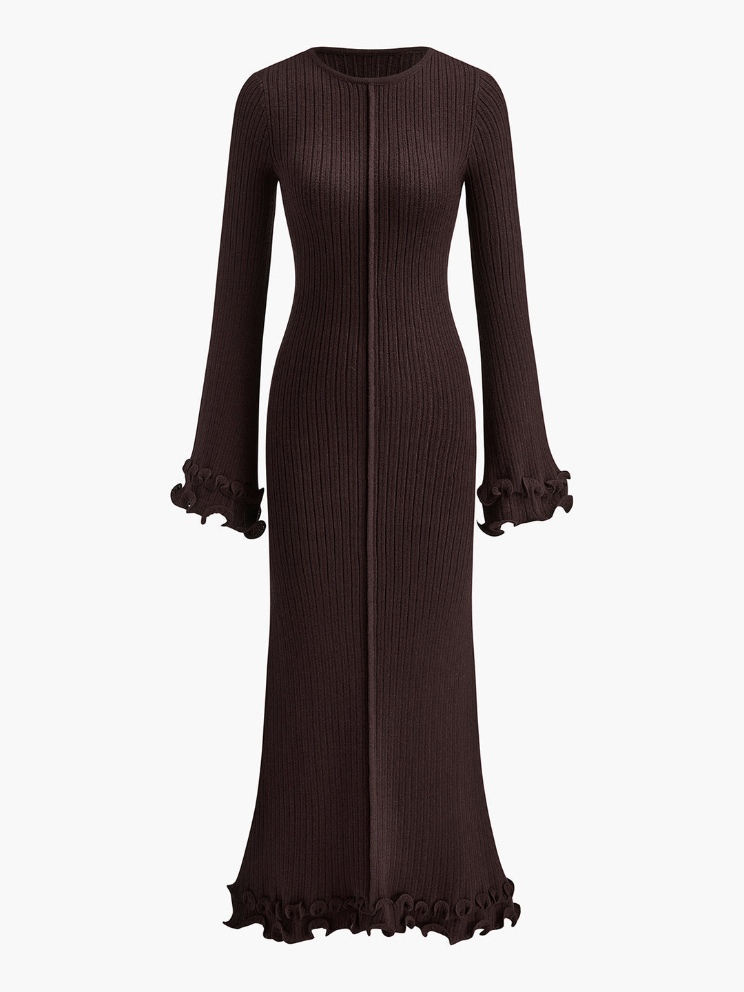 Robe en tricot à cordon de serrage avec volants et passepoil semi-transparent