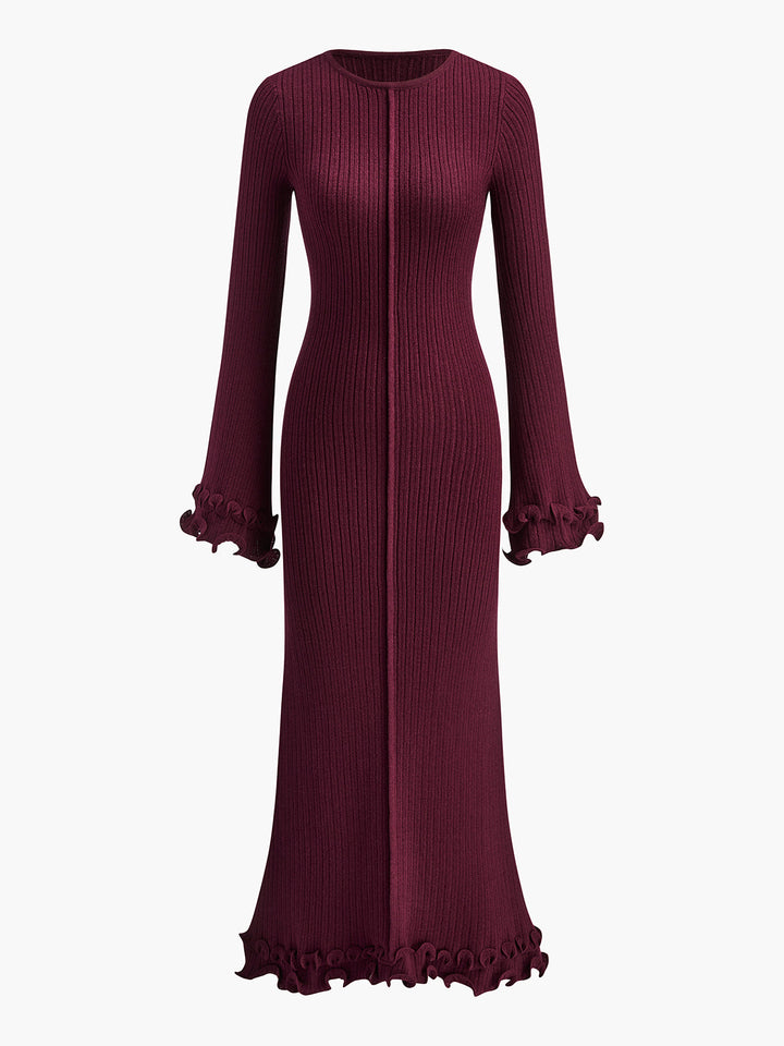 Robe en tricot à cordon de serrage avec volants et passepoil semi-transparent