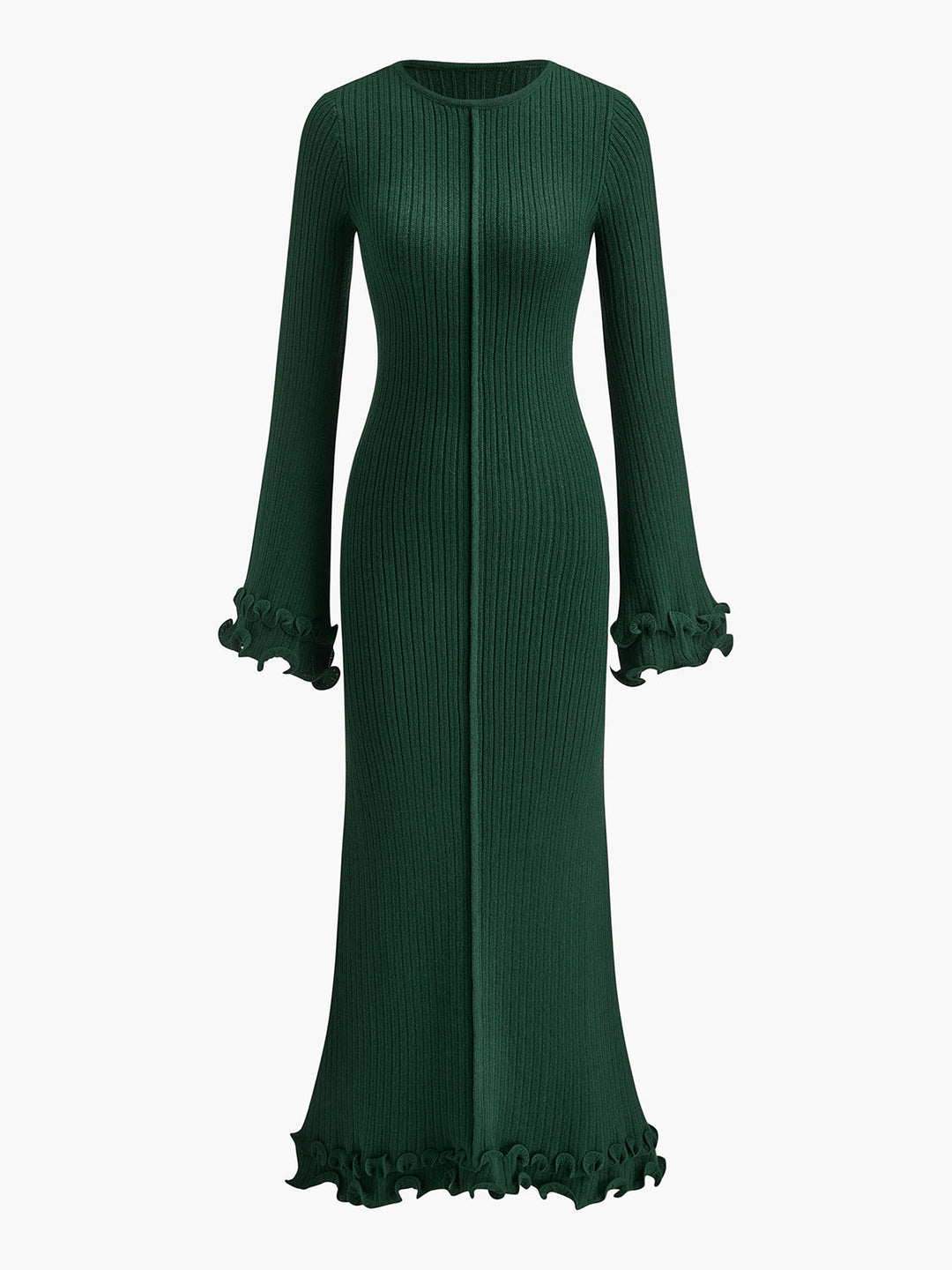 Robe en tricot à cordon de serrage avec volants et passepoil semi-transparent