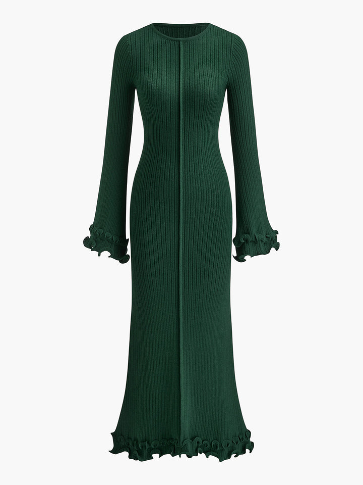 Robe en tricot à cordon de serrage avec volants et passepoil semi-transparent