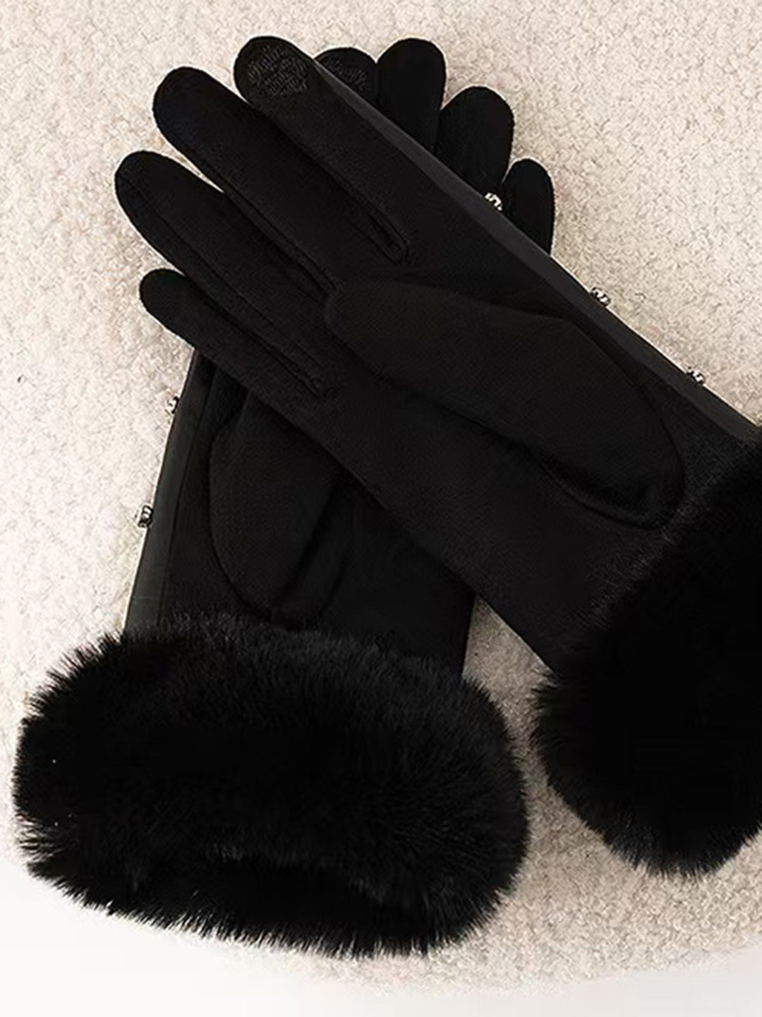 Gants Chauds à Manchette Fluffy avec Strass