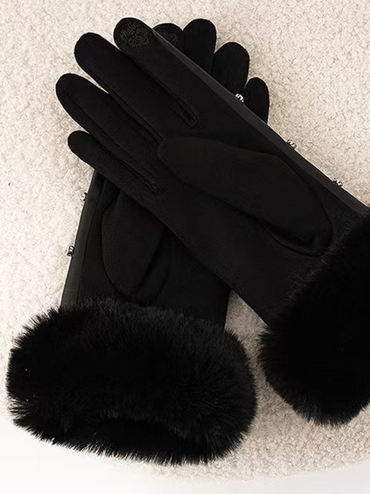 Gants Chauds à Manchette Fluffy avec Strass