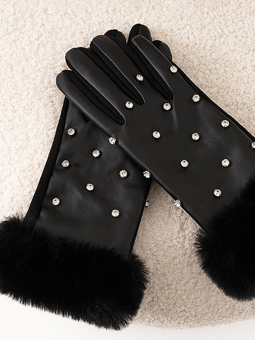 Gants Chauds à Manchette Fluffy avec Strass
