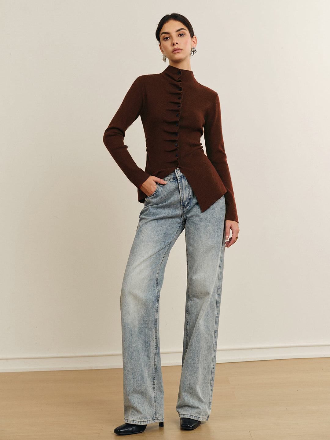 Haut en tricot plissé à coutures fendues