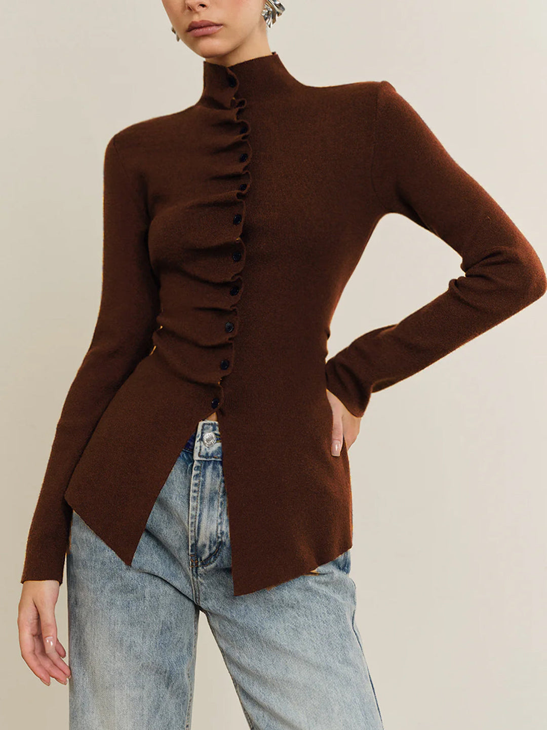 Haut en tricot plissé à coutures fendues