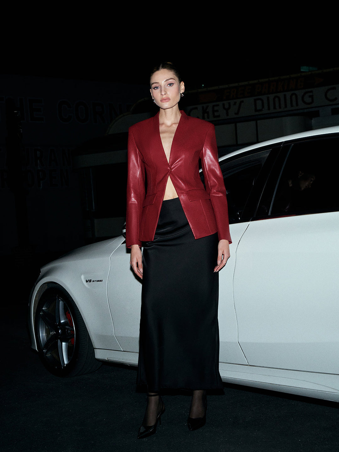 Blazer Élégant Boutonné en Similicuir