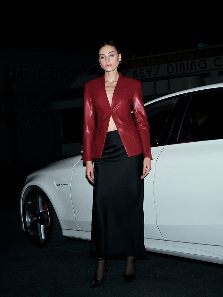 Blazer Élégant Boutonné en Similicuir