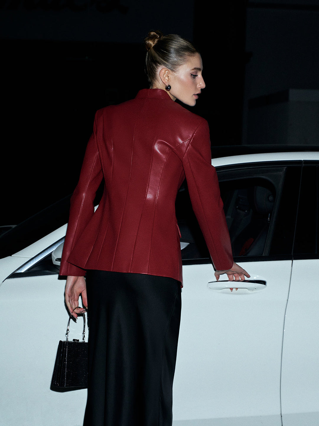Blazer Élégant Boutonné en Similicuir