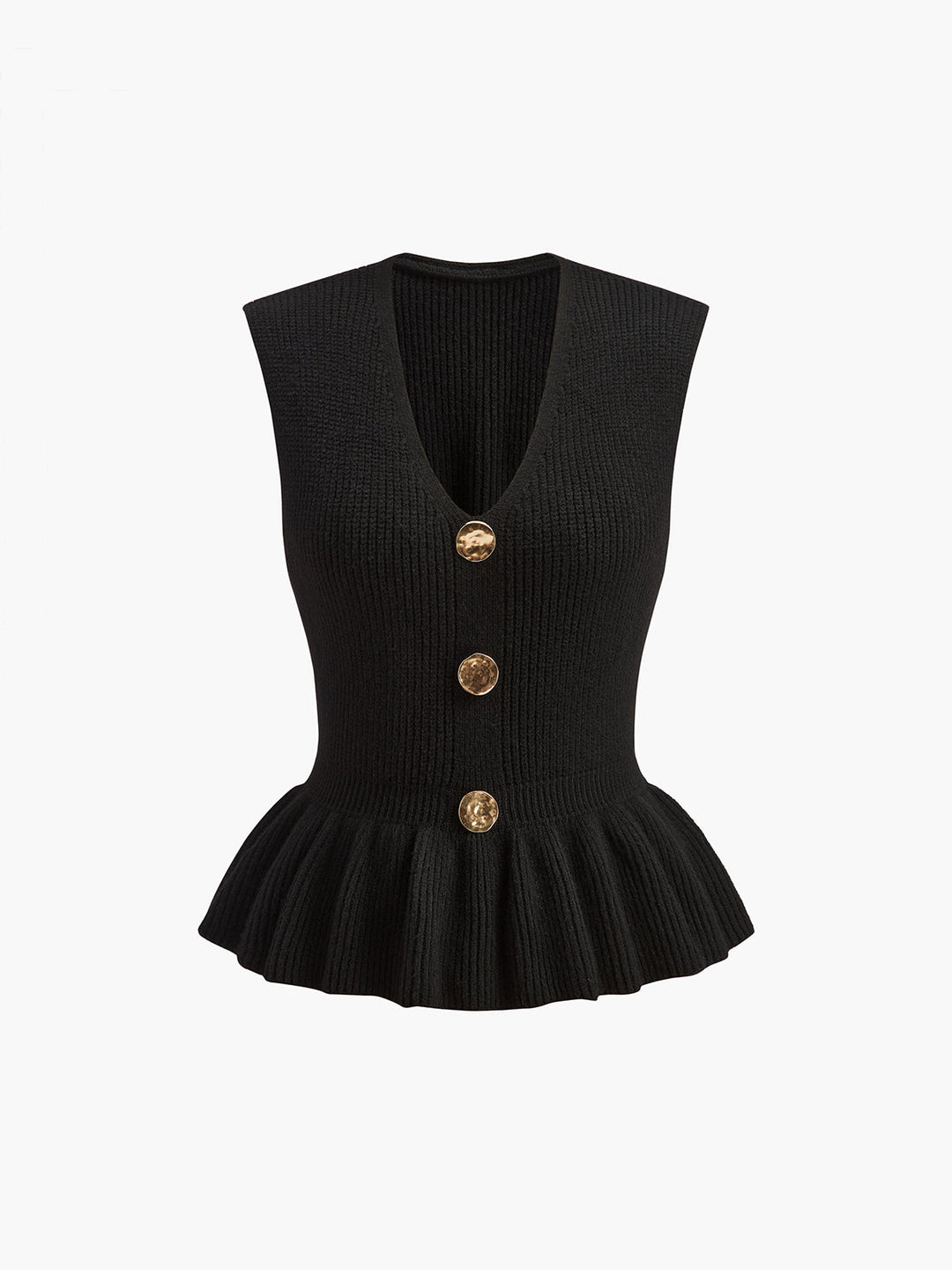 Gilet Pull sans Manches côtelé à Volants