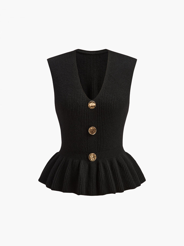 Gilet Pull sans Manches côtelé à Volants